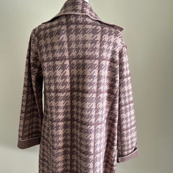 Rielle Trench Cardigan Women’s SZM Houndstooth Brown Coco Classic Knit Button - Picture 2 of 13